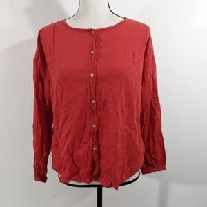 Madewell Red Button Front Crinkled Cotton Meadow Shirt Size M
